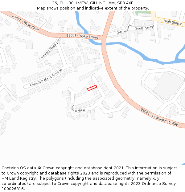 36, CHURCH VIEW, GILLINGHAM, SP8 4XE: Location map and indicative extent of plot