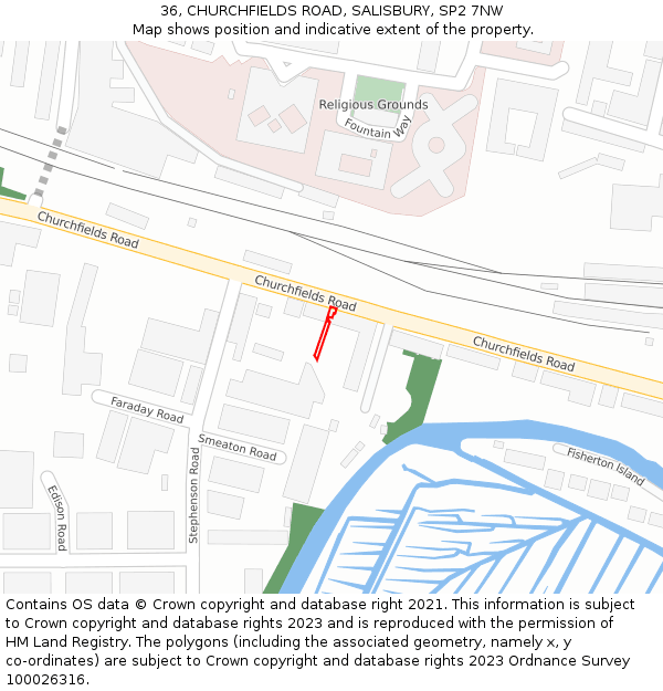 36, CHURCHFIELDS ROAD, SALISBURY, SP2 7NW: Location map and indicative extent of plot