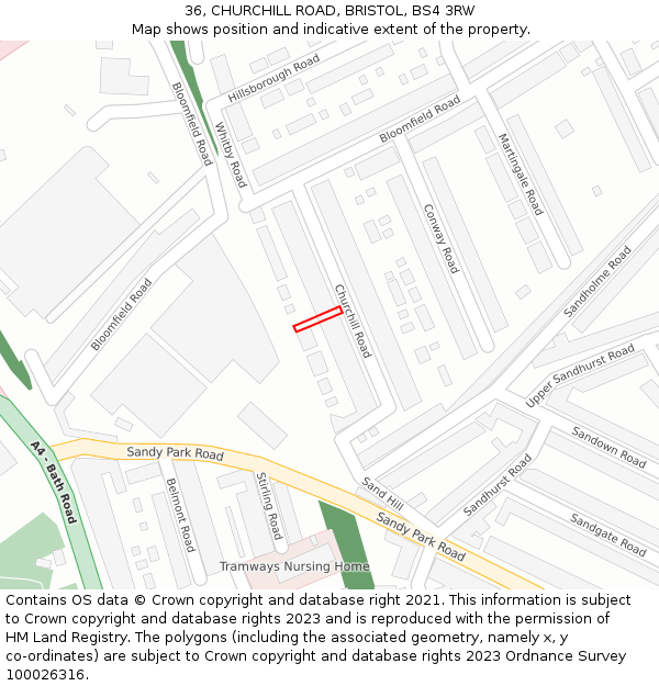 36, CHURCHILL ROAD, BRISTOL, BS4 3RW: Location map and indicative extent of plot