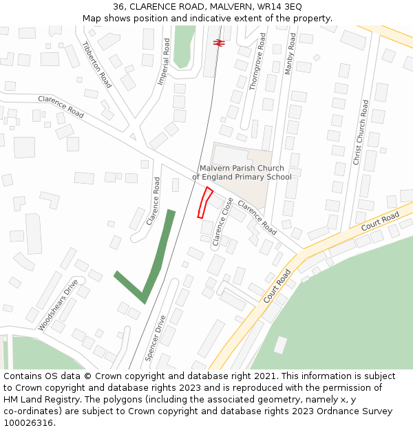 36, CLARENCE ROAD, MALVERN, WR14 3EQ: Location map and indicative extent of plot