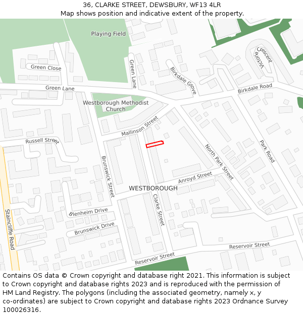 36, CLARKE STREET, DEWSBURY, WF13 4LR: Location map and indicative extent of plot