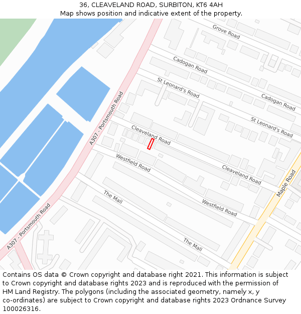 36, CLEAVELAND ROAD, SURBITON, KT6 4AH: Location map and indicative extent of plot