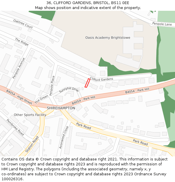 36, CLIFFORD GARDENS, BRISTOL, BS11 0EE: Location map and indicative extent of plot