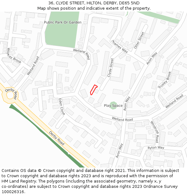 36, CLYDE STREET, HILTON, DERBY, DE65 5ND: Location map and indicative extent of plot