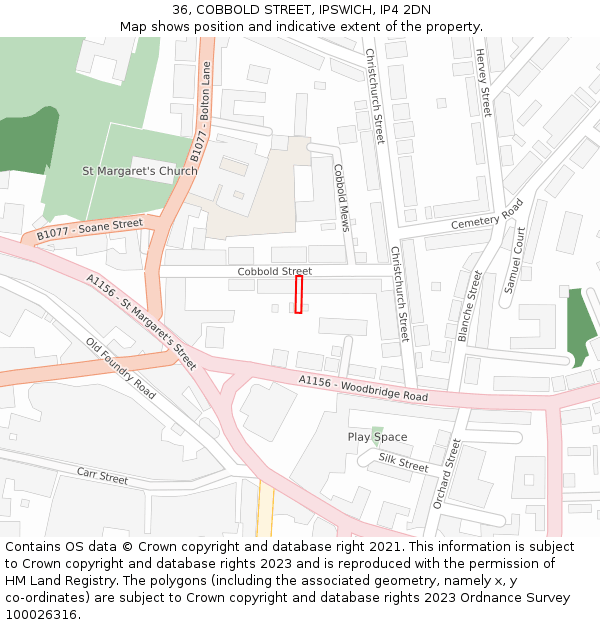 36, COBBOLD STREET, IPSWICH, IP4 2DN: Location map and indicative extent of plot