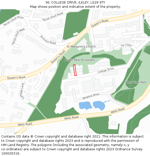 36, COLLEGE DRIVE, ILKLEY, LS29 9TY: Location map and indicative extent of plot
