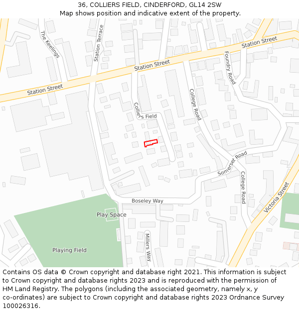 36, COLLIERS FIELD, CINDERFORD, GL14 2SW: Location map and indicative extent of plot