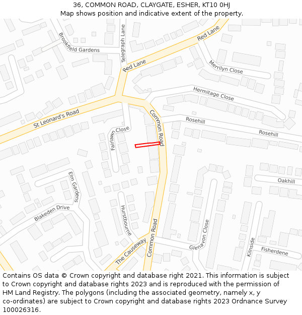 36, COMMON ROAD, CLAYGATE, ESHER, KT10 0HJ: Location map and indicative extent of plot