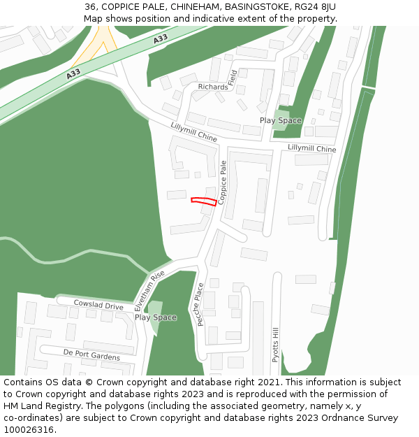36, COPPICE PALE, CHINEHAM, BASINGSTOKE, RG24 8JU: Location map and indicative extent of plot