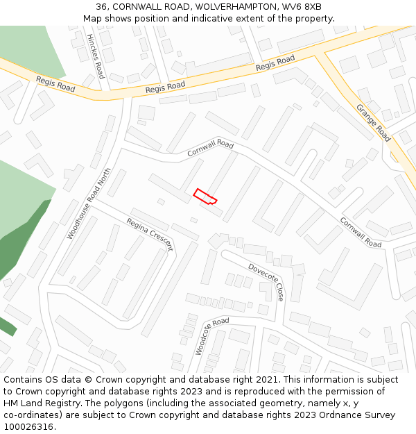 36, CORNWALL ROAD, WOLVERHAMPTON, WV6 8XB: Location map and indicative extent of plot