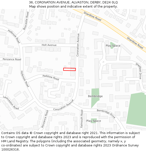 36, CORONATION AVENUE, ALVASTON, DERBY, DE24 0LQ: Location map and indicative extent of plot