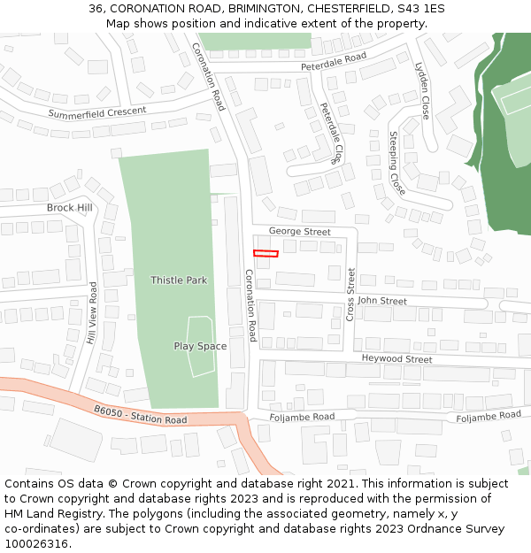 36, CORONATION ROAD, BRIMINGTON, CHESTERFIELD, S43 1ES: Location map and indicative extent of plot