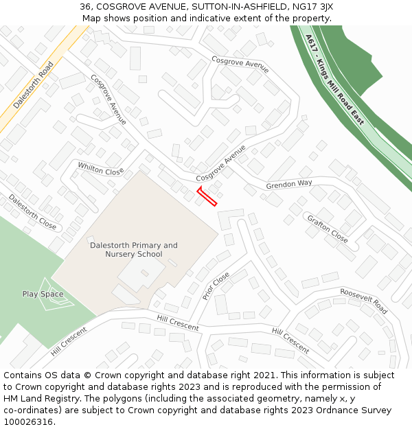 36, COSGROVE AVENUE, SUTTON-IN-ASHFIELD, NG17 3JX: Location map and indicative extent of plot