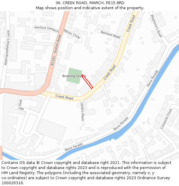 36, CREEK ROAD, MARCH, PE15 8RD: Location map and indicative extent of plot