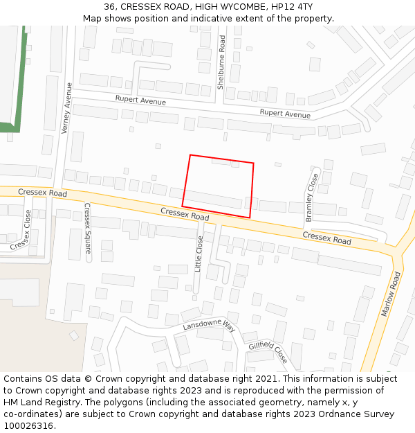 36, CRESSEX ROAD, HIGH WYCOMBE, HP12 4TY: Location map and indicative extent of plot
