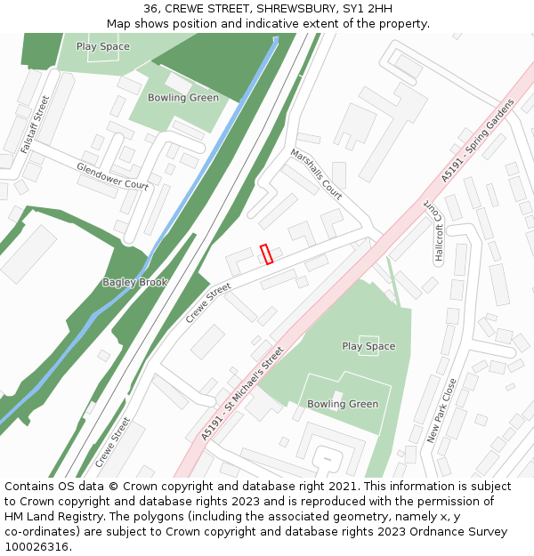 36, CREWE STREET, SHREWSBURY, SY1 2HH: Location map and indicative extent of plot
