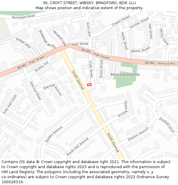 36, CROFT STREET, WIBSEY, BRADFORD, BD6 1LU: Location map and indicative extent of plot