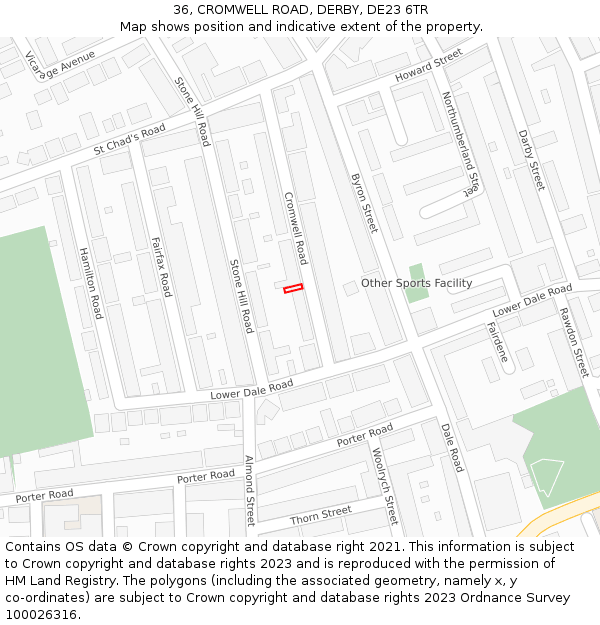 36, CROMWELL ROAD, DERBY, DE23 6TR: Location map and indicative extent of plot