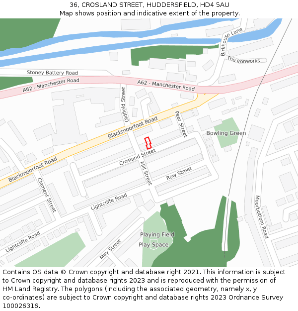 36, CROSLAND STREET, HUDDERSFIELD, HD4 5AU: Location map and indicative extent of plot