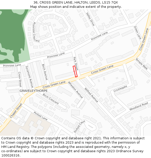 36, CROSS GREEN LANE, HALTON, LEEDS, LS15 7QX: Location map and indicative extent of plot