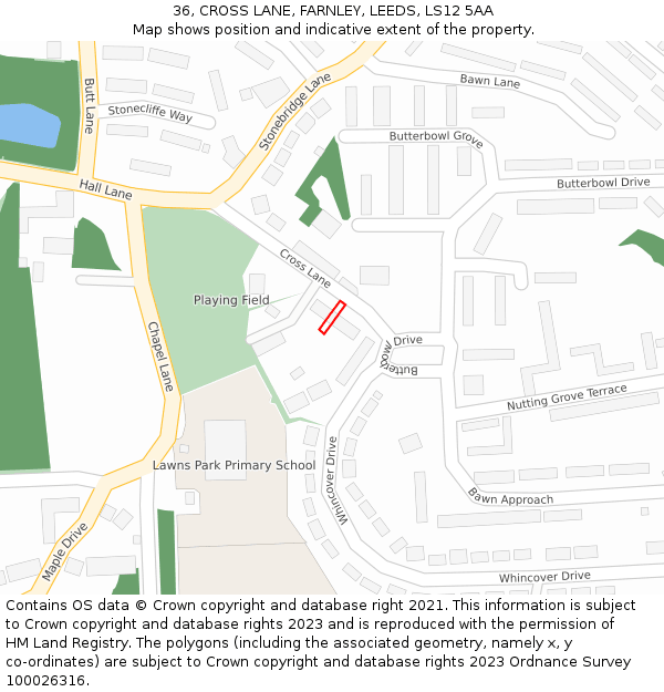 36, CROSS LANE, FARNLEY, LEEDS, LS12 5AA: Location map and indicative extent of plot