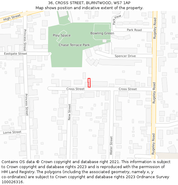 36, CROSS STREET, BURNTWOOD, WS7 1AP: Location map and indicative extent of plot