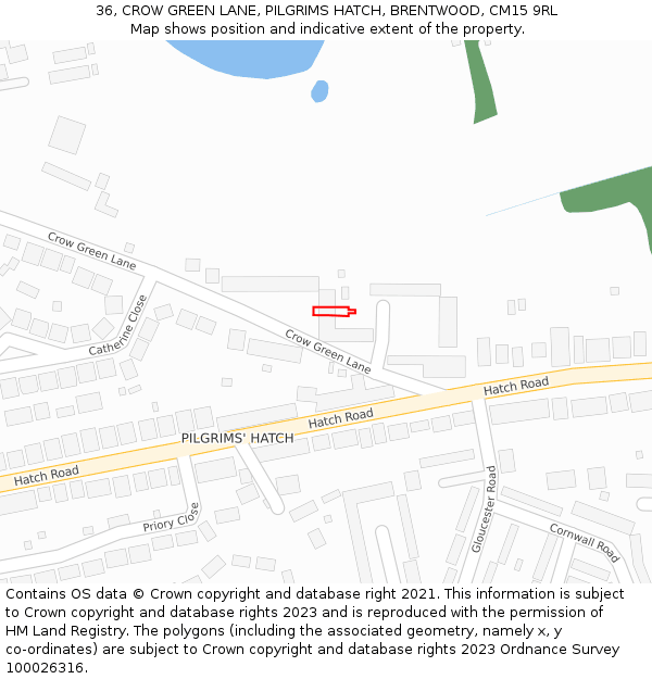 36, CROW GREEN LANE, PILGRIMS HATCH, BRENTWOOD, CM15 9RL: Location map and indicative extent of plot