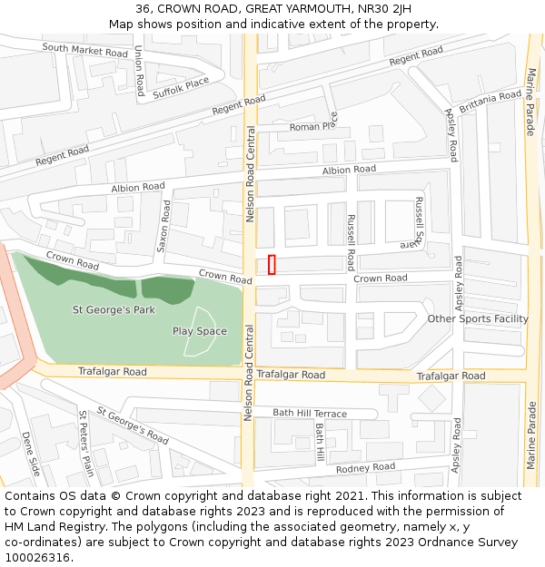 36, CROWN ROAD, GREAT YARMOUTH, NR30 2JH: Location map and indicative extent of plot