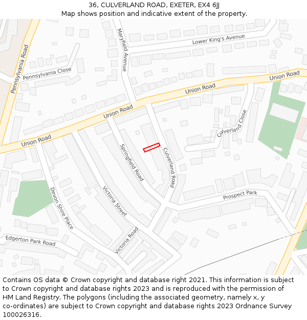 36, CULVERLAND ROAD, EXETER, EX4 6JJ: Location map and indicative extent of plot