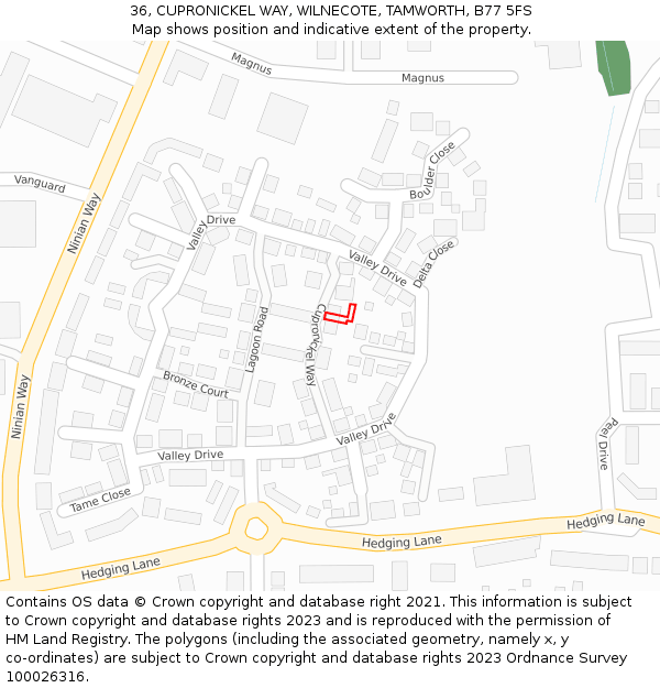 36, CUPRONICKEL WAY, WILNECOTE, TAMWORTH, B77 5FS: Location map and indicative extent of plot