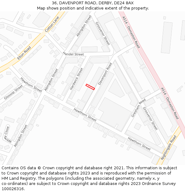 36, DAVENPORT ROAD, DERBY, DE24 8AX: Location map and indicative extent of plot