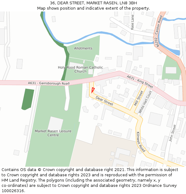 36, DEAR STREET, MARKET RASEN, LN8 3BH: Location map and indicative extent of plot