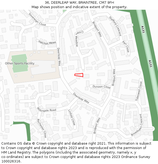36, DEERLEAP WAY, BRAINTREE, CM7 9FH: Location map and indicative extent of plot