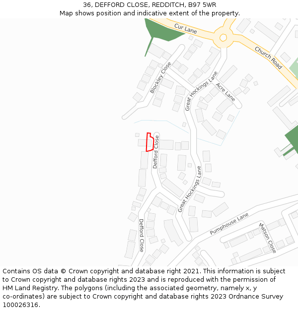 36, DEFFORD CLOSE, REDDITCH, B97 5WR: Location map and indicative extent of plot