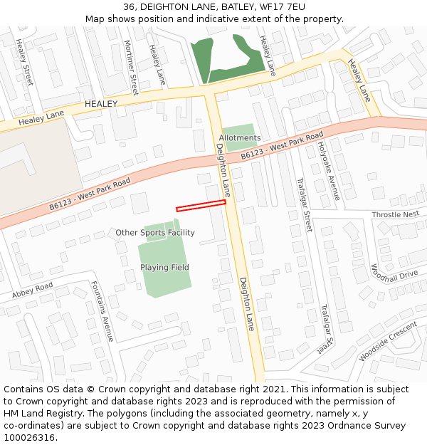 36, DEIGHTON LANE, BATLEY, WF17 7EU: Location map and indicative extent of plot