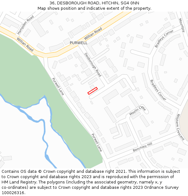 36, DESBOROUGH ROAD, HITCHIN, SG4 0NN: Location map and indicative extent of plot