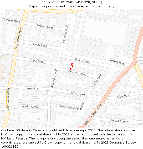 36, DEVEREUX ROAD, WINDSOR, SL4 1JJ: Location map and indicative extent of plot