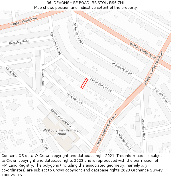 36, DEVONSHIRE ROAD, BRISTOL, BS6 7NL: Location map and indicative extent of plot