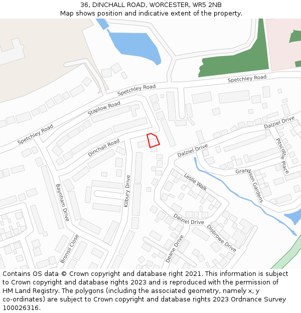 36, DINCHALL ROAD, WORCESTER, WR5 2NB: Location map and indicative extent of plot