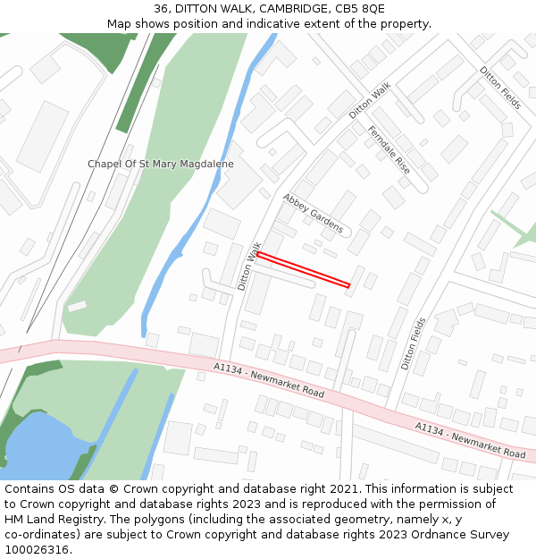 36, DITTON WALK, CAMBRIDGE, CB5 8QE: Location map and indicative extent of plot