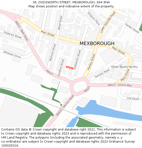 36, DODSWORTH STREET, MEXBOROUGH, S64 9NA: Location map and indicative extent of plot