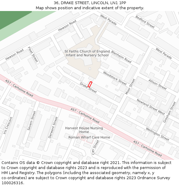 36, DRAKE STREET, LINCOLN, LN1 1PP: Location map and indicative extent of plot