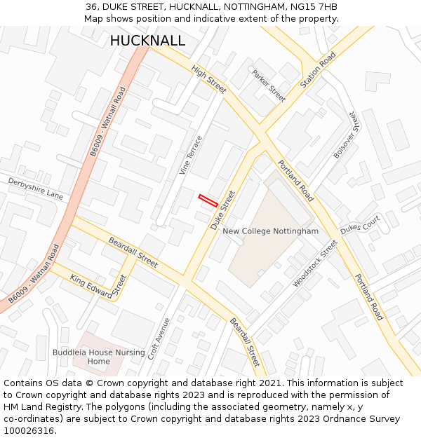 36, DUKE STREET, HUCKNALL, NOTTINGHAM, NG15 7HB: Location map and indicative extent of plot