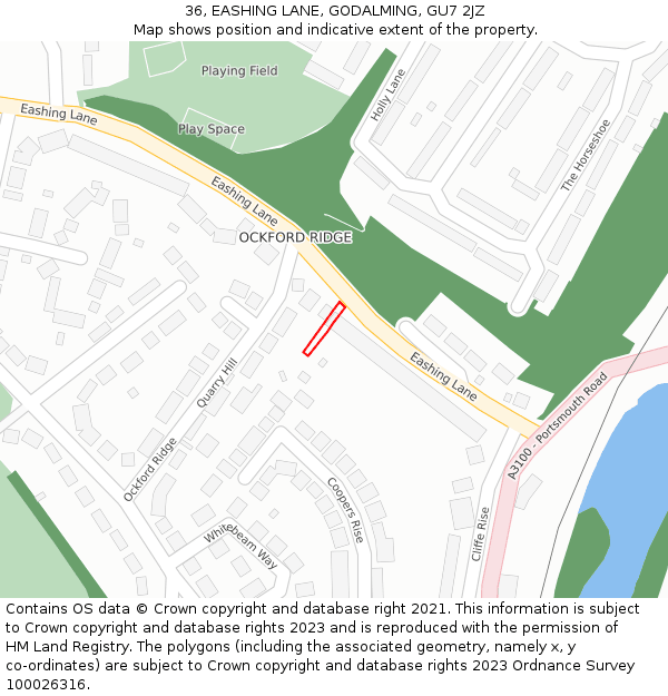36, EASHING LANE, GODALMING, GU7 2JZ: Location map and indicative extent of plot