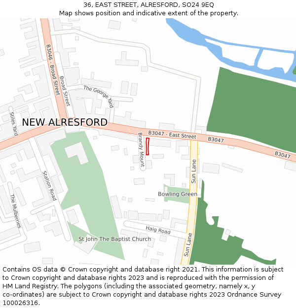 36, EAST STREET, ALRESFORD, SO24 9EQ: Location map and indicative extent of plot
