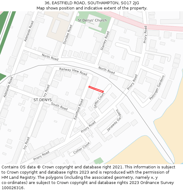 36, EASTFIELD ROAD, SOUTHAMPTON, SO17 2JG: Location map and indicative extent of plot