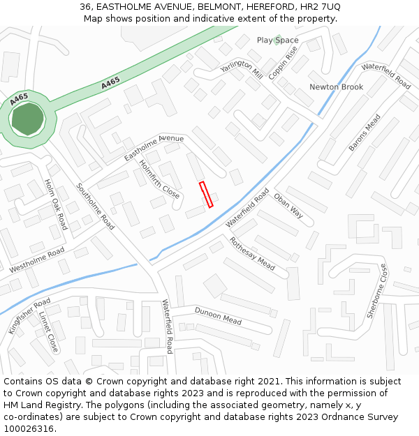 36, EASTHOLME AVENUE, BELMONT, HEREFORD, HR2 7UQ: Location map and indicative extent of plot