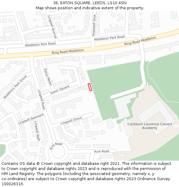 36, EATON SQUARE, LEEDS, LS10 4SN: Location map and indicative extent of plot