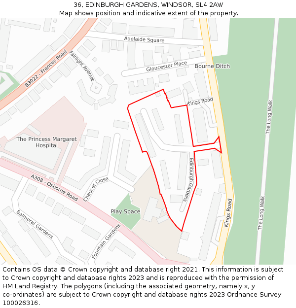 36, EDINBURGH GARDENS, WINDSOR, SL4 2AW: Location map and indicative extent of plot
