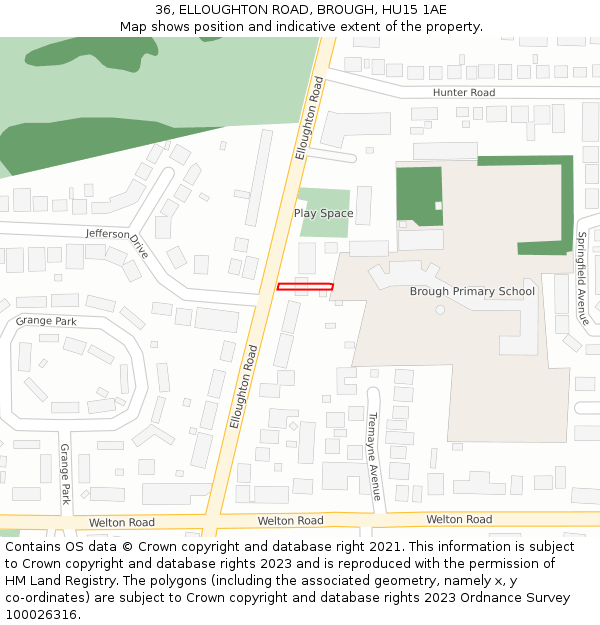 36, ELLOUGHTON ROAD, BROUGH, HU15 1AE: Location map and indicative extent of plot